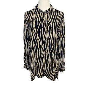 Zara Black & Tan Zebra Print Button Down Shirt Size XL